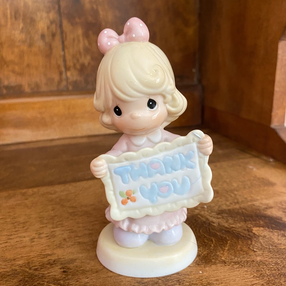Vintage Precious Moments Figure with “Thank You” sign